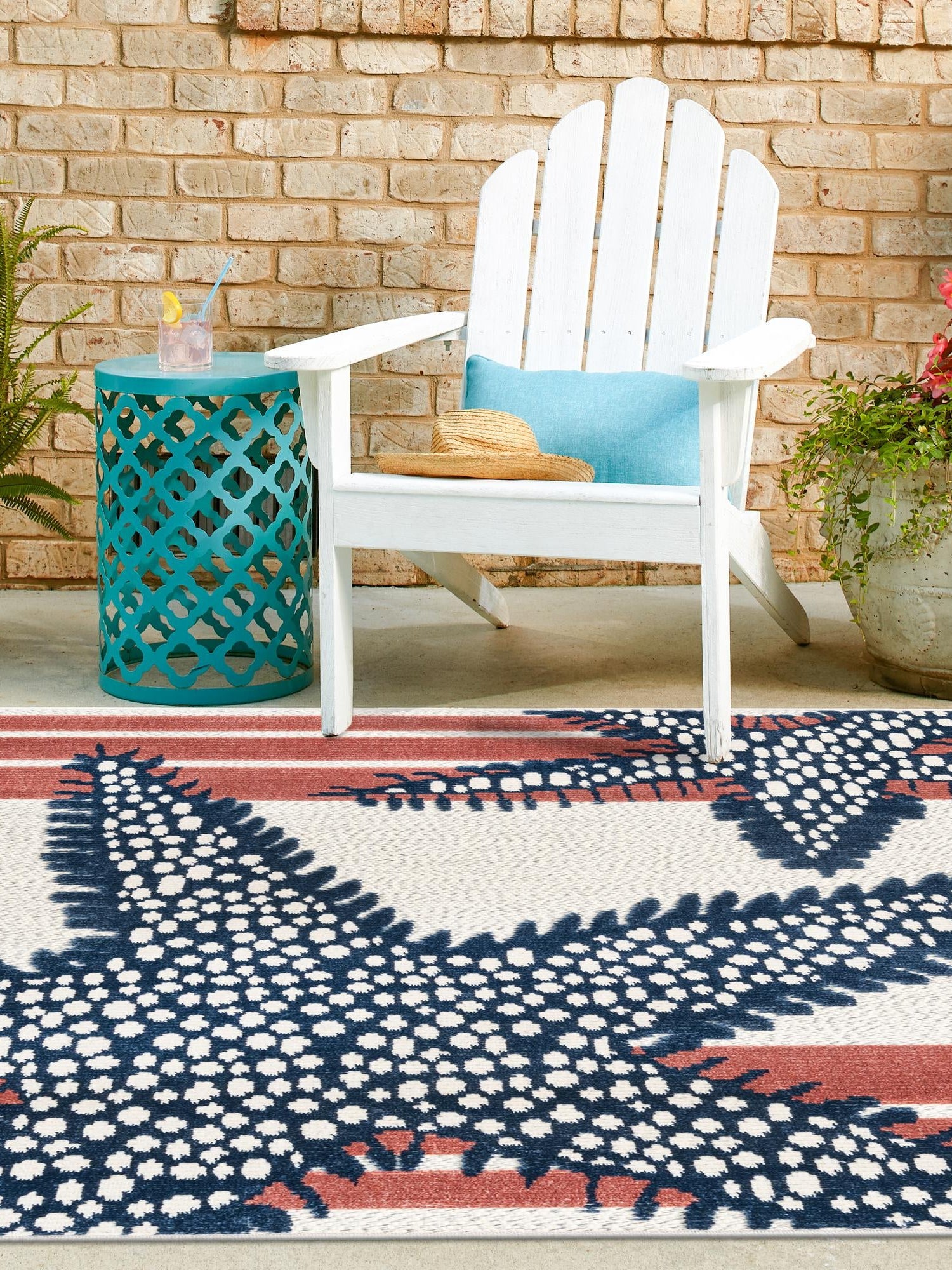 Ivory 7' 10 x 7' 10 Belize Outdoor Square Area Rug Weather Resistant for Patio, Deck, Terrace, Balcony, Porch 100% Polypropylene Colorful Fun Coastal Modern Carpet for Outside for Sale at Rug Engine