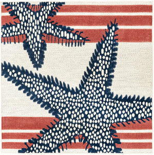 Ivory 5' 3 x 5' 3 Belize Outdoor Square Area Rug Weather Resistant for Patio, Deck, Terrace, Balcony, Porch 100% Polypropylene Colorful Fun Coastal Modern Carpet for Outside for Sale at Rug Engine