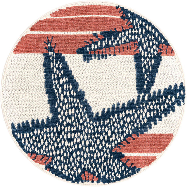 Ivory 3' 3 x 3' 3 Belize Outdoor Round Area Rug Weather Resistant for Patio, Deck, Terrace, Balcony, Porch 100% Polypropylene Colorful Fun Coastal Modern Carpet for Outside for Sale at Rug Engine