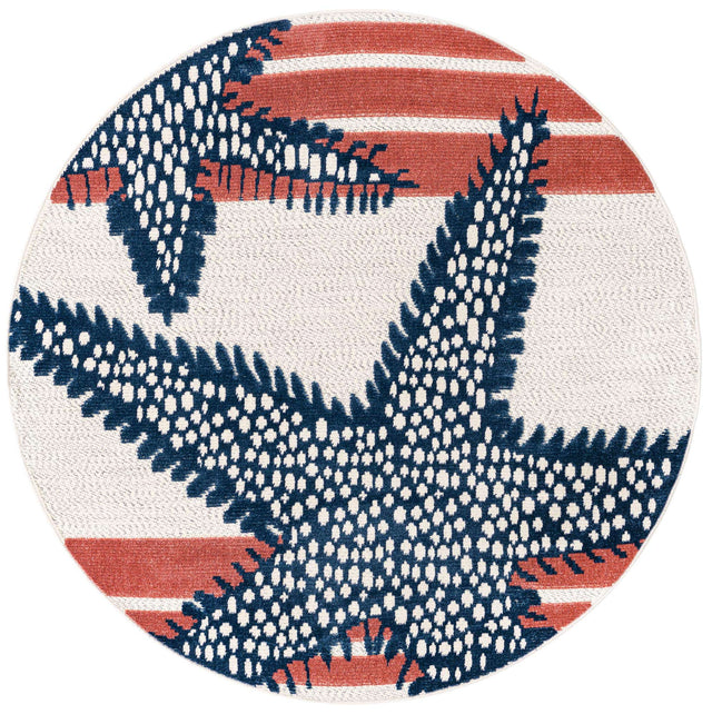 Ivory 5' 3 x 5' 3 Belize Outdoor Round Area Rug Weather Resistant for Patio, Deck, Terrace, Balcony, Porch 100% Polypropylene Colorful Fun Coastal Modern Carpet for Outside for Sale at Rug Engine