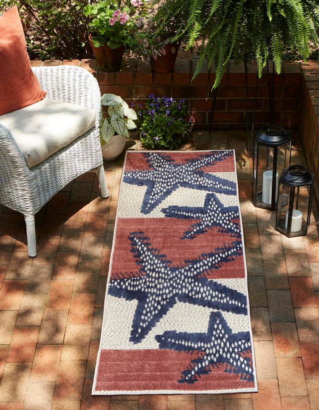Ivory 2' x 10' Belize Outdoor Runner Area Rug Weather Resistant for Patio, Deck, Terrace, Balcony, Porch 100% Polypropylene Colorful Fun Coastal Modern Carpet for Outside for Sale at Rug Engine