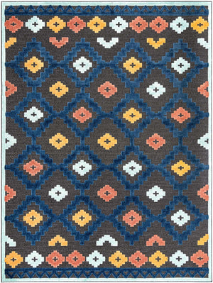 Charcoal 9' x 12' Belize Outdoor Rectangle Area Rug Weather Resistant for Patio, Deck, Terrace, Balcony, Porch 100% Polypropylene Colorful Fun Coastal Modern Carpet for Outside for Sale at Rug Engine
