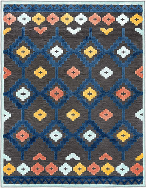 Charcoal 7' 10 x 10' Belize Outdoor Rectangle Area Rug Weather Resistant for Patio, Deck, Terrace, Balcony, Porch 100% Polypropylene Colorful Fun Coastal Modern Carpet for Outside for Sale at Rug Engine