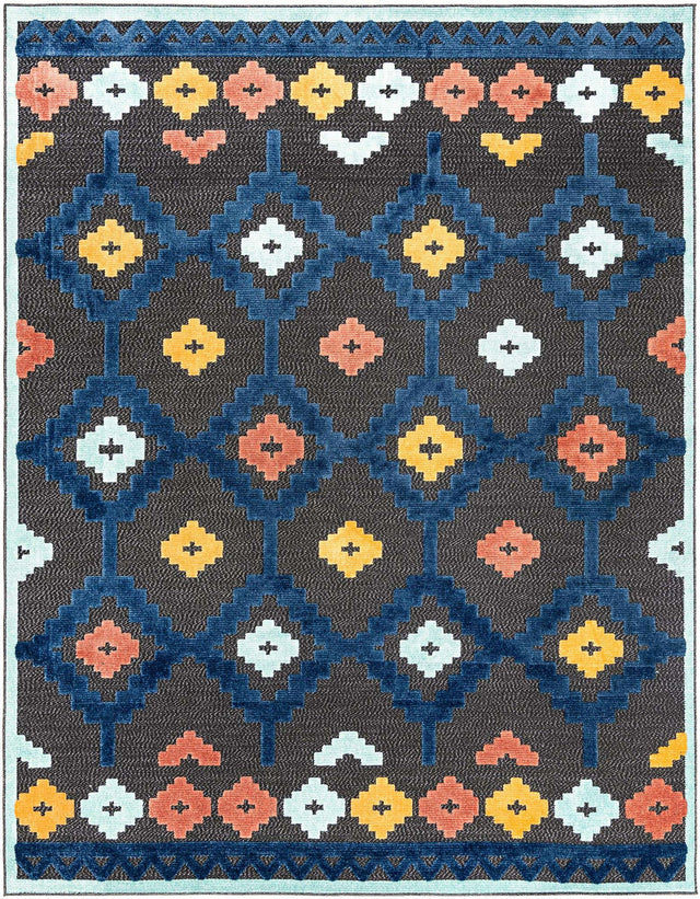 Charcoal 7' 10 x 10' Belize Outdoor Rectangle Area Rug Weather Resistant for Patio, Deck, Terrace, Balcony, Porch 100% Polypropylene Colorful Fun Coastal Modern Carpet for Outside for Sale at Rug Engine