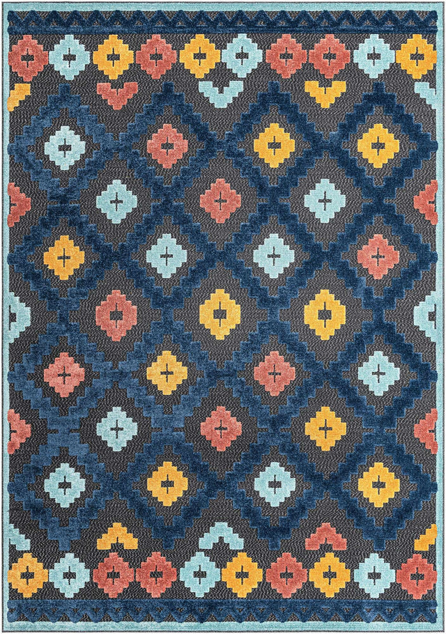 Charcoal 7' x 10' Belize Outdoor Rectangle Area Rug Weather Resistant for Patio, Deck, Terrace, Balcony, Porch 100% Polypropylene Colorful Fun Coastal Modern Carpet for Outside for Sale at Rug Engine
