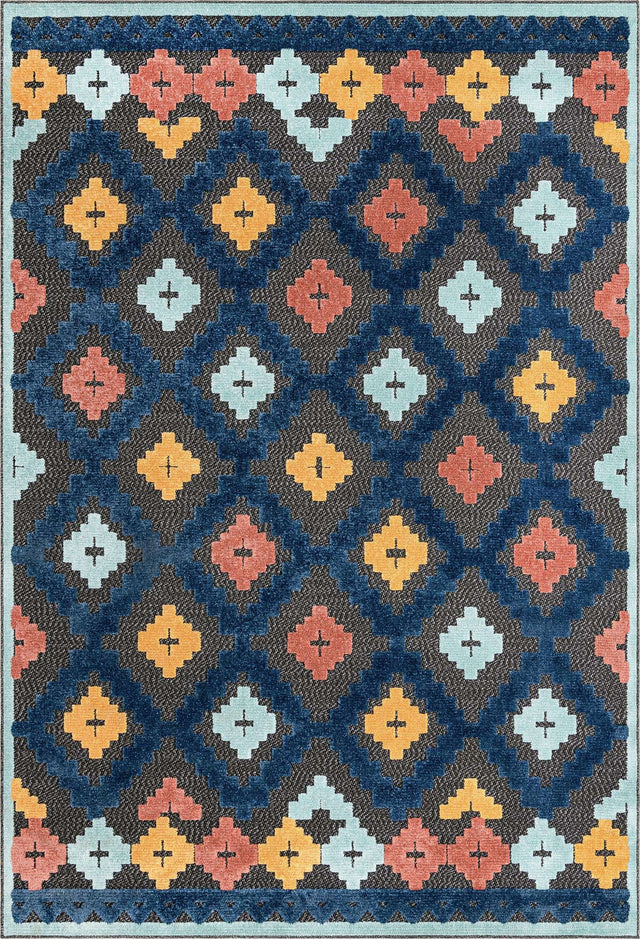 Charcoal 6' x 9' Belize Outdoor Rectangle Area Rug Weather Resistant for Patio, Deck, Terrace, Balcony, Porch 100% Polypropylene Colorful Fun Coastal Modern Carpet for Outside for Sale at Rug Engine