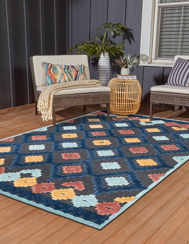 Charcoal 5' 3 x 8' Belize Outdoor Rectangle Area Rug Weather Resistant for Patio, Deck, Terrace, Balcony, Porch 100% Polypropylene Colorful Fun Coastal Modern Carpet for Outside for Sale at Rug Engine