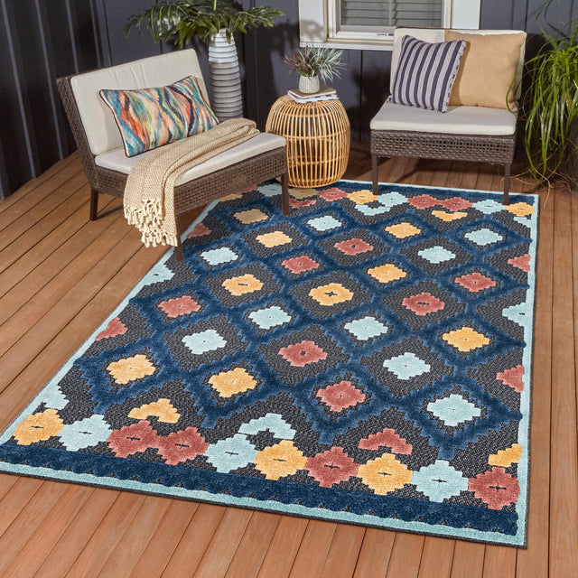 Charcoal 9' x 12' Belize Outdoor Rectangle Area Rug Weather Resistant for Patio, Deck, Terrace, Balcony, Porch 100% Polypropylene Colorful Fun Coastal Modern Carpet for Outside for Sale at Rug Engine
