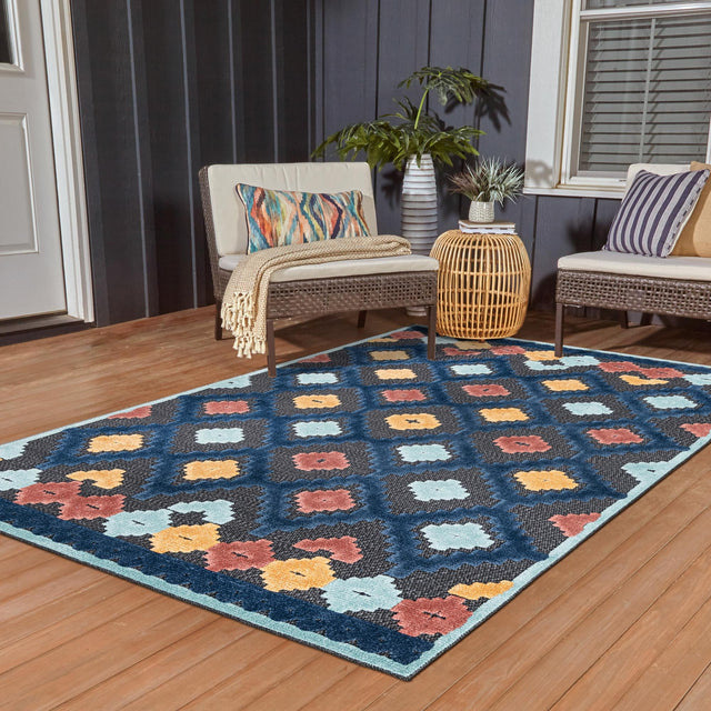 Charcoal 9' x 12' Belize Outdoor Rectangle Area Rug Weather Resistant for Patio, Deck, Terrace, Balcony, Porch 100% Polypropylene Colorful Fun Coastal Modern Carpet for Outside for Sale at Rug Engine