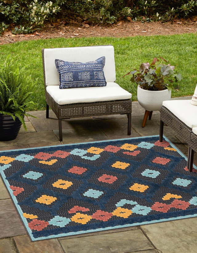 Charcoal 7' 10 x 7' 10 Belize Outdoor Square Area Rug Weather Resistant for Patio, Deck, Terrace, Balcony, Porch 100% Polypropylene Colorful Fun Coastal Modern Carpet for Outside for Sale at Rug Engine
