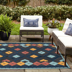 Charcoal 7' 10 x 7' 10 Belize Outdoor Square Area Rug Weather Resistant for Patio, Deck, Terrace, Balcony, Porch 100% Polypropylene Colorful Fun Coastal Modern Carpet for Outside for Sale at Rug Engine