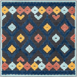 Charcoal 5' 3 x 5' 3 Belize Outdoor Square Area Rug Weather Resistant for Patio, Deck, Terrace, Balcony, Porch 100% Polypropylene Colorful Fun Coastal Modern Carpet for Outside for Sale at Rug Engine