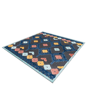 Charcoal 7' 10 x 7' 10 Belize Outdoor Square Area Rug Weather Resistant for Patio, Deck, Terrace, Balcony, Porch 100% Polypropylene Colorful Fun Coastal Modern Carpet for Outside for Sale at Rug Engine