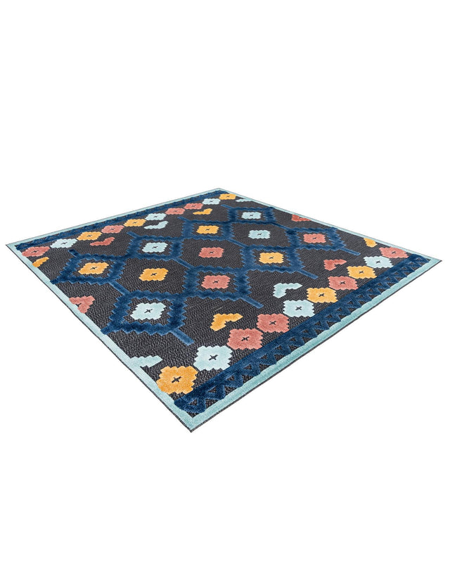 Charcoal 7' 10 x 7' 10 Belize Outdoor Square Area Rug Weather Resistant for Patio, Deck, Terrace, Balcony, Porch 100% Polypropylene Colorful Fun Coastal Modern Carpet for Outside for Sale at Rug Engine