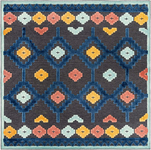 Charcoal 7' 10 x 7' 10 Belize Outdoor Square Area Rug Weather Resistant for Patio, Deck, Terrace, Balcony, Porch 100% Polypropylene Colorful Fun Coastal Modern Carpet for Outside for Sale at Rug Engine