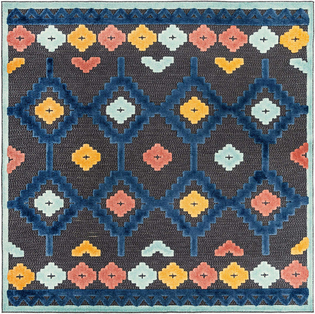 Charcoal 7' 10 x 7' 10 Belize Outdoor Square Area Rug Weather Resistant for Patio, Deck, Terrace, Balcony, Porch 100% Polypropylene Colorful Fun Coastal Modern Carpet for Outside for Sale at Rug Engine