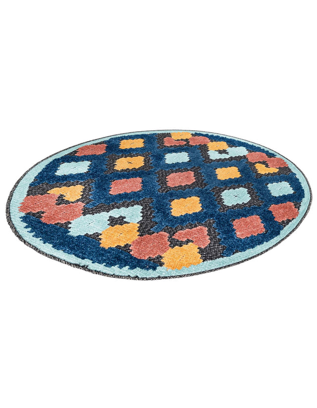 Charcoal 3' 3 x 3' 3 Belize Outdoor Round Area Rug Weather Resistant for Patio, Deck, Terrace, Balcony, Porch 100% Polypropylene Colorful Fun Coastal Modern Carpet for Outside for Sale at Rug Engine