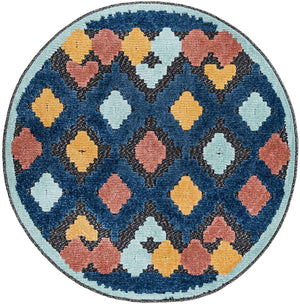 Charcoal 3' 3 x 3' 3 Belize Outdoor Round Area Rug Weather Resistant for Patio, Deck, Terrace, Balcony, Porch 100% Polypropylene Colorful Fun Coastal Modern Carpet for Outside for Sale at Rug Engine