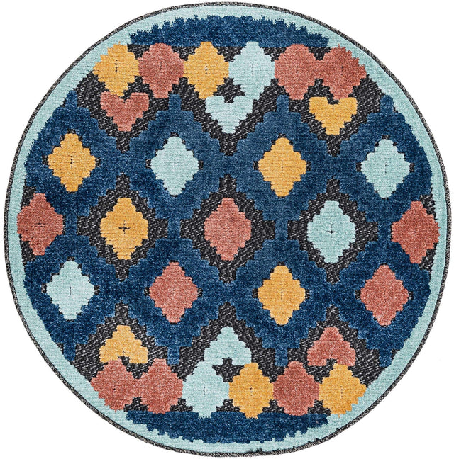 Charcoal 3' 3 x 3' 3 Belize Outdoor Round Area Rug Weather Resistant for Patio, Deck, Terrace, Balcony, Porch 100% Polypropylene Colorful Fun Coastal Modern Carpet for Outside for Sale at Rug Engine