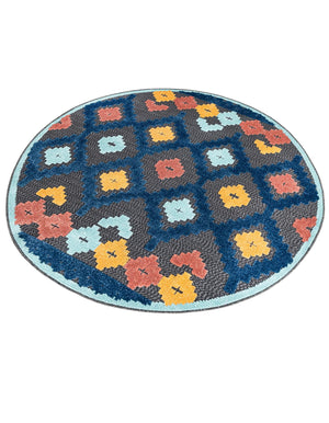 Charcoal 5' 3 x 5' 3 Belize Outdoor Round Area Rug Weather Resistant for Patio, Deck, Terrace, Balcony, Porch 100% Polypropylene Colorful Fun Coastal Modern Carpet for Outside for Sale at Rug Engine