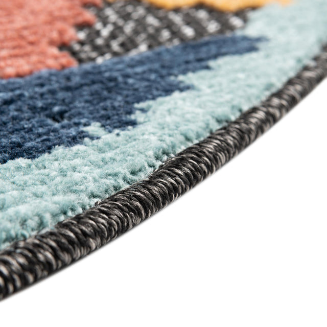 Charcoal 5' 3 x 5' 3 Belize Outdoor Round Area Rug Weather Resistant for Patio, Deck, Terrace, Balcony, Porch 100% Polypropylene Colorful Fun Coastal Modern Carpet for Outside for Sale at Rug Engine