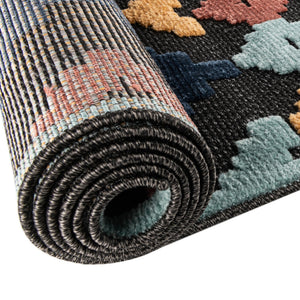 Charcoal 5' 3 x 5' 3 Belize Outdoor Round Area Rug Weather Resistant for Patio, Deck, Terrace, Balcony, Porch 100% Polypropylene Colorful Fun Coastal Modern Carpet for Outside for Sale at Rug Engine