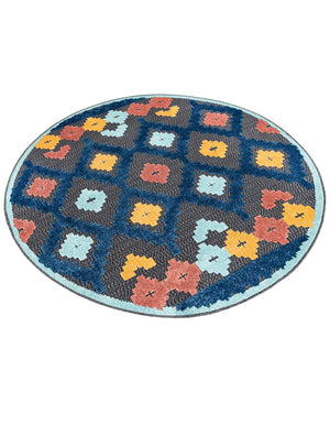 Charcoal 5' 3 x 5' 3 Belize Outdoor Round Area Rug Weather Resistant for Patio, Deck, Terrace, Balcony, Porch 100% Polypropylene Colorful Fun Coastal Modern Carpet for Outside for Sale at Rug Engine