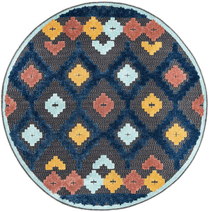 Charcoal 5' 3 x 5' 3 Belize Outdoor Round Area Rug Weather Resistant for Patio, Deck, Terrace, Balcony, Porch 100% Polypropylene Colorful Fun Coastal Modern Carpet for Outside for Sale at Rug Engine