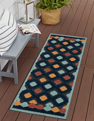 Charcoal 2' x 10' Belize Outdoor Runner Area Rug Weather Resistant for Patio, Deck, Terrace, Balcony, Porch 100% Polypropylene Colorful Fun Coastal Modern Carpet for Outside for Sale at Rug Engine