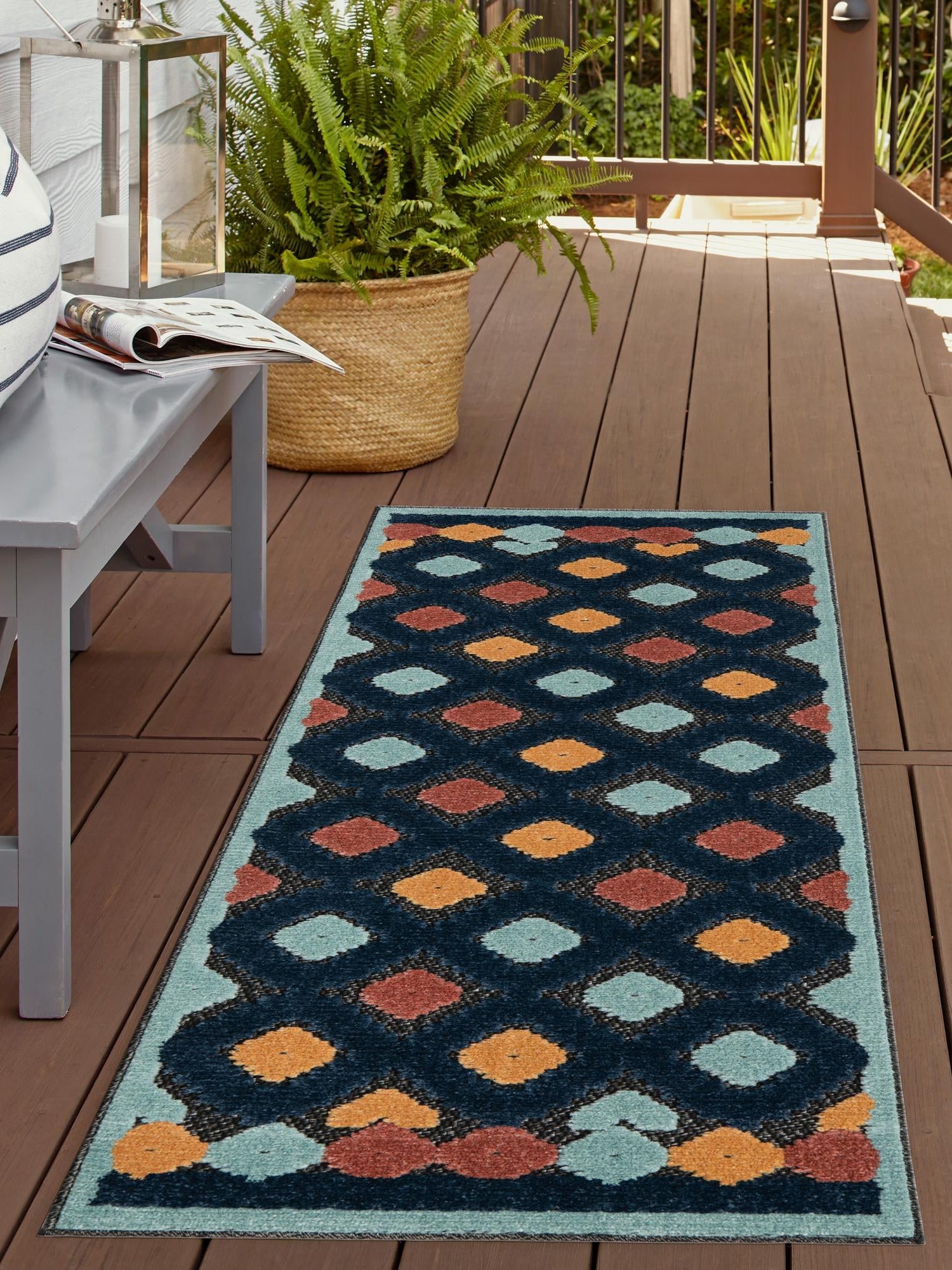Charcoal 2' x 10' Belize Outdoor Runner Area Rug Weather Resistant for Patio, Deck, Terrace, Balcony, Porch 100% Polypropylene Colorful Fun Coastal Modern Carpet for Outside for Sale at Rug Engine