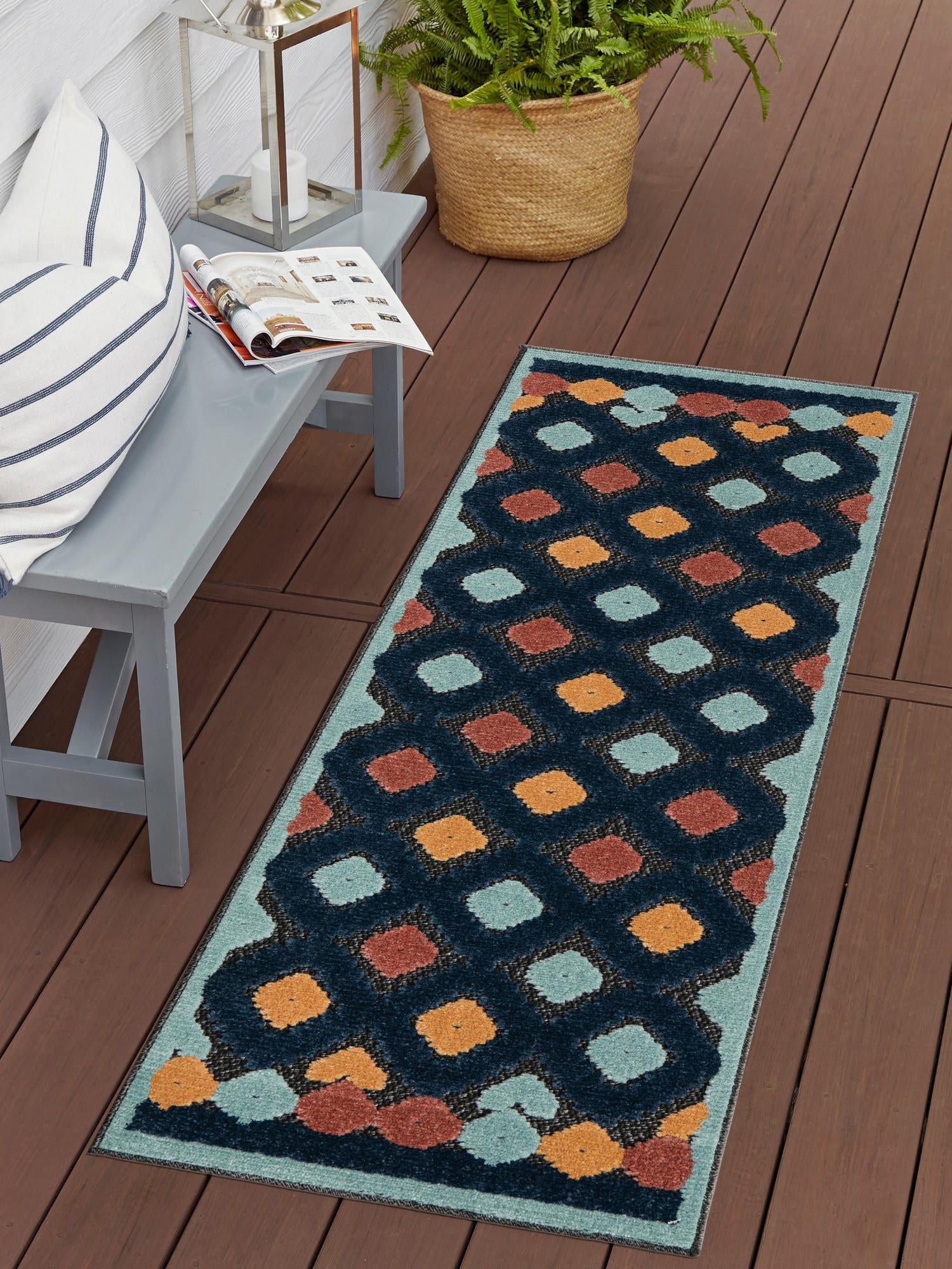 Charcoal 2' x 6' Belize Outdoor Runner Area Rug Weather Resistant for Patio, Deck, Terrace, Balcony, Porch 100% Polypropylene Colorful Fun Coastal Modern Carpet for Outside for Sale at Rug Engine