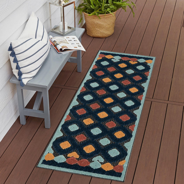 Charcoal 2' x 10' Belize Outdoor Runner Area Rug Weather Resistant for Patio, Deck, Terrace, Balcony, Porch 100% Polypropylene Colorful Fun Coastal Modern Carpet for Outside for Sale at Rug Engine