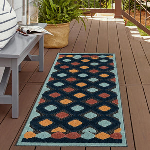 Charcoal 2' x 8' Belize Outdoor Runner Area Rug Weather Resistant for Patio, Deck, Terrace, Balcony, Porch 100% Polypropylene Colorful Fun Coastal Modern Carpet for Outside for Sale at Rug Engine