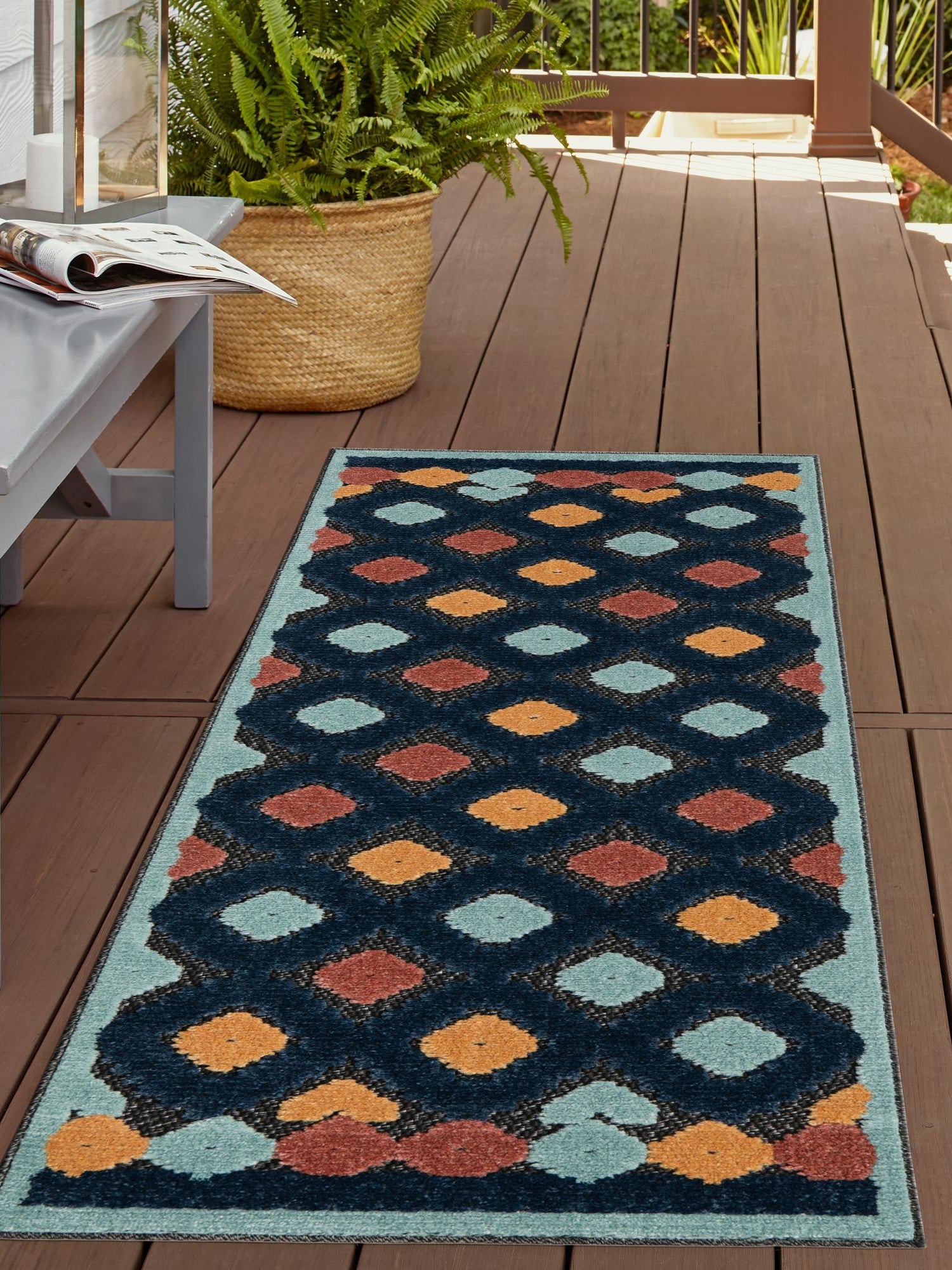 Charcoal 2' x 6' Belize Outdoor Runner Area Rug Weather Resistant for Patio, Deck, Terrace, Balcony, Porch 100% Polypropylene Colorful Fun Coastal Modern Carpet for Outside for Sale at Rug Engine