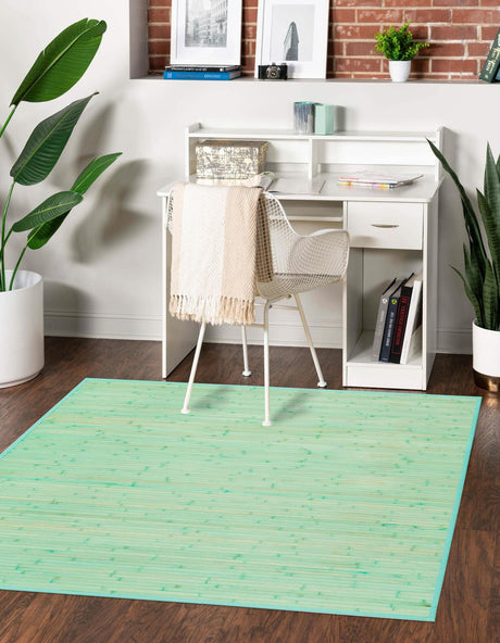 Aqua 7' 10 x 7' 10 Bamboo Square Area Rug 100% Natural Bamboo Eco-Friendly Affordable & Durable Unique Carpet Mat Living Dining Room Bedroom Office Meditation Room for Sale at Rug Engine