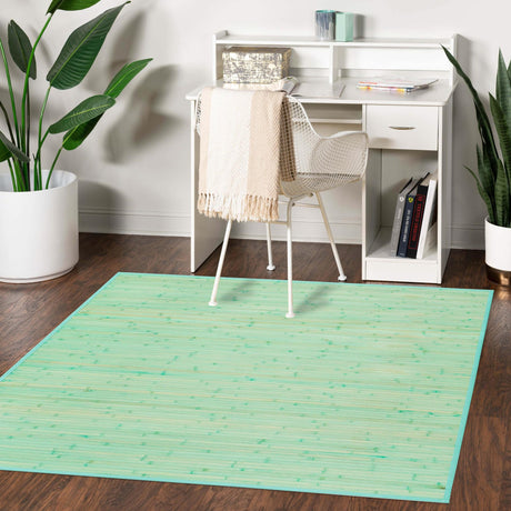 Aqua 7' 10 x 7' 10 Bamboo Square Area Rug 100% Natural Bamboo Eco-Friendly Affordable & Durable Unique Carpet Mat Living Dining Room Bedroom Office Meditation Room for Sale at Rug Engine