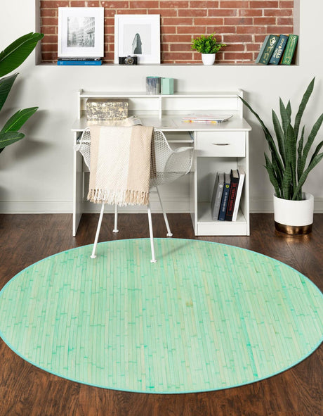 Aqua 3' 3 x 3' 3 Bamboo Round Area Rug 100% Natural Bamboo Eco-Friendly Affordable & Durable Unique Carpet Mat Living Dining Room Bedroom Office Meditation Room for Sale at Rug Engine