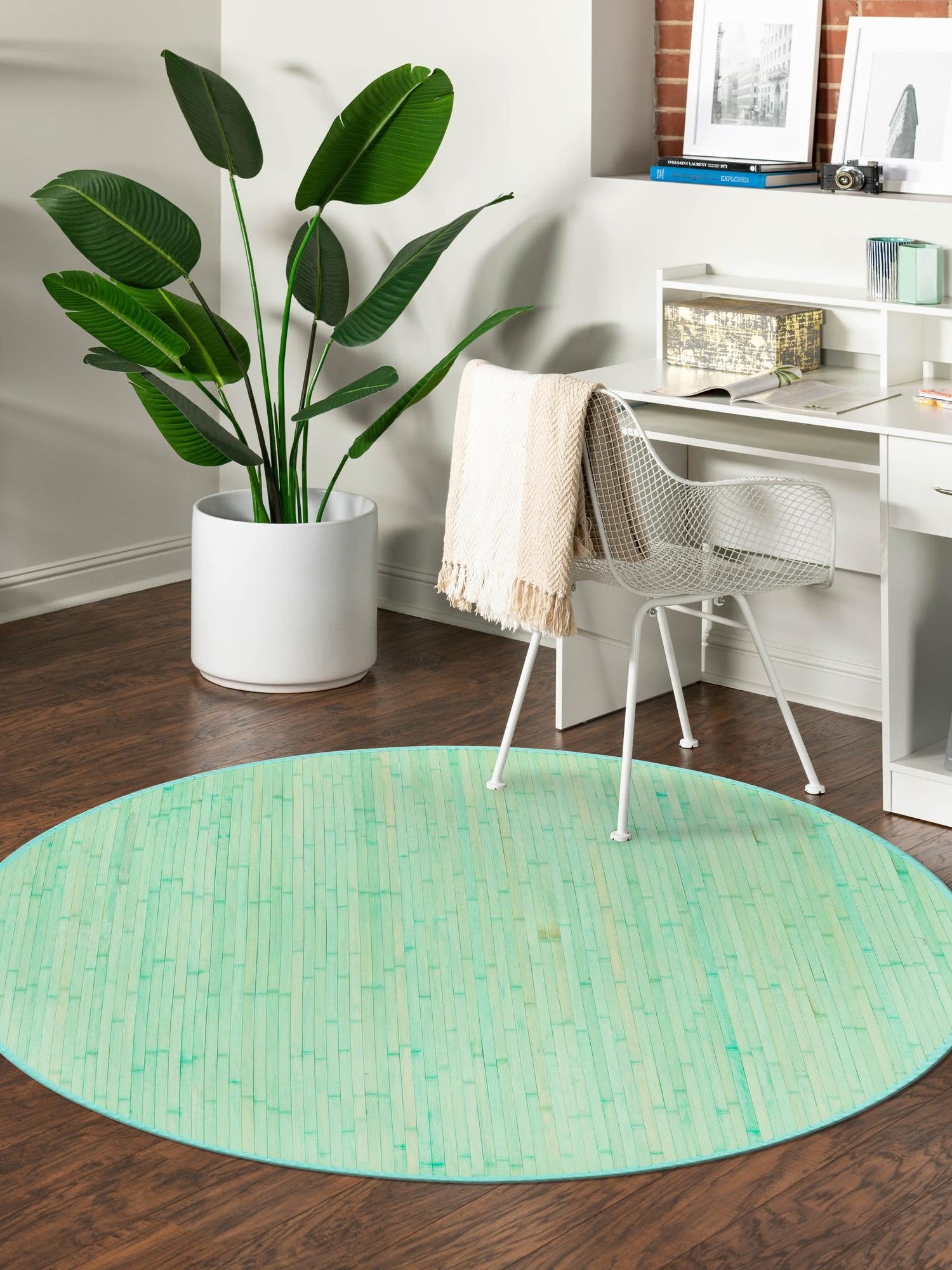 Aqua 3' 3 x 3' 3 Bamboo Round Area Rug 100% Natural Bamboo Eco-Friendly Affordable & Durable Unique Carpet Mat Living Dining Room Bedroom Office Meditation Room for Sale at Rug Engine