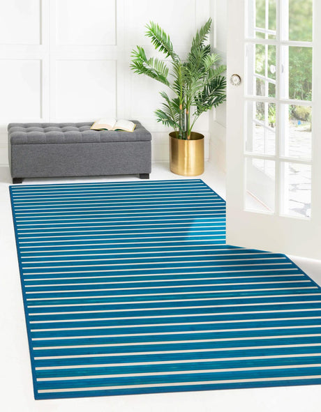 Blue White 4' x 6' Bamboo Rectangle Area Rug 100% Natural Bamboo Eco-Friendly Affordable & Durable Unique Carpet Mat Living Dining Room Bedroom Office Meditation Room for Sale at Rug Engine