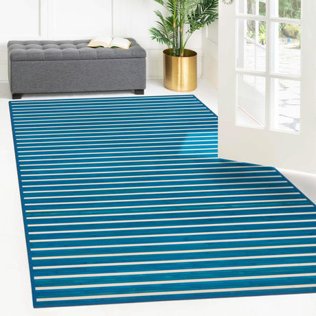 Blue White 6' x 9' Bamboo Rectangle Area Rug 100% Natural Bamboo Eco-Friendly Affordable & Durable Unique Carpet Mat Living Dining Room Bedroom Office Meditation Room for Sale at Rug Engine