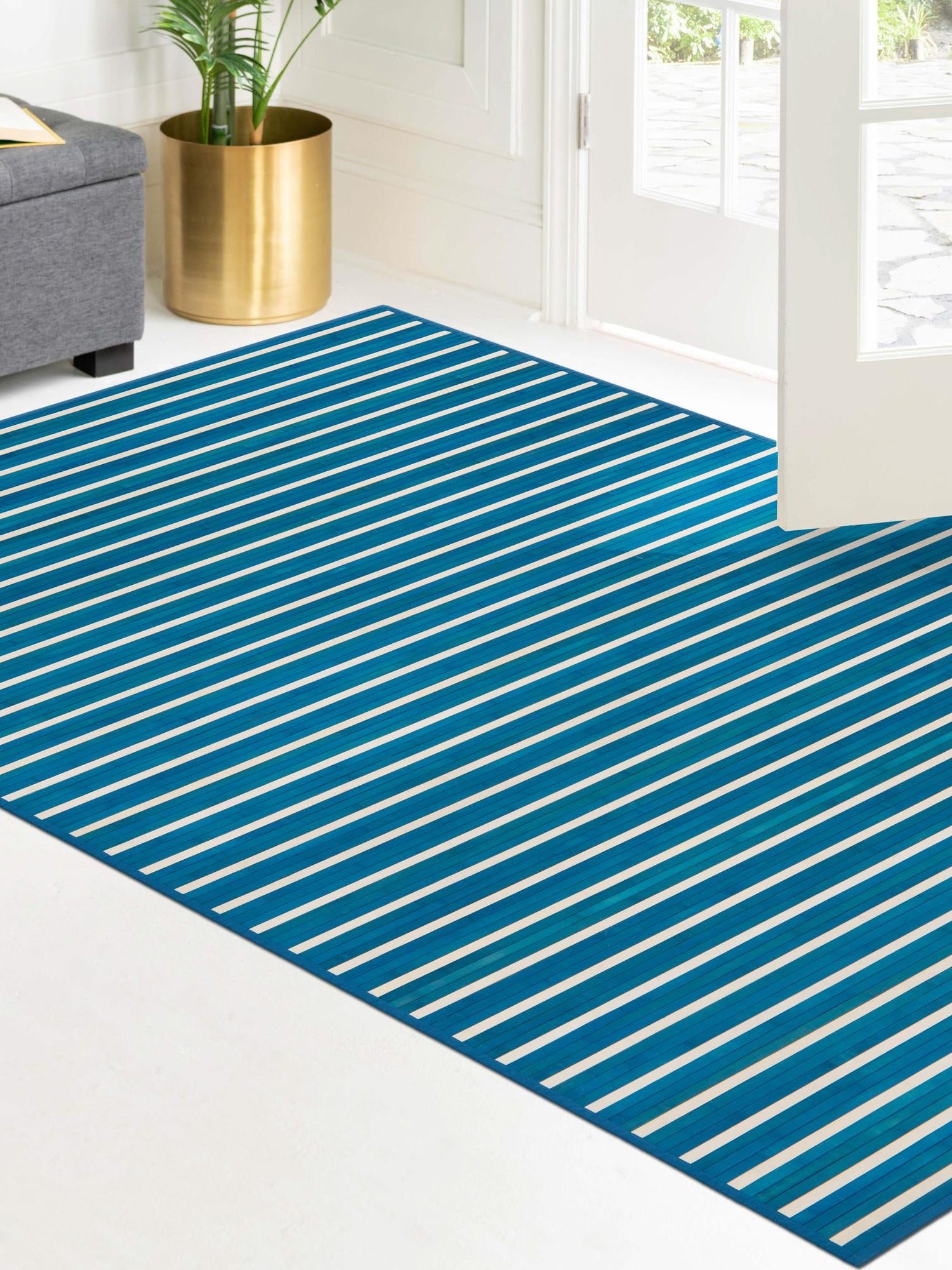 Blue White 6' x 9' Bamboo Rectangle Area Rug 100% Natural Bamboo Eco-Friendly Affordable & Durable Unique Carpet Mat Living Dining Room Bedroom Office Meditation Room for Sale at Rug Engine