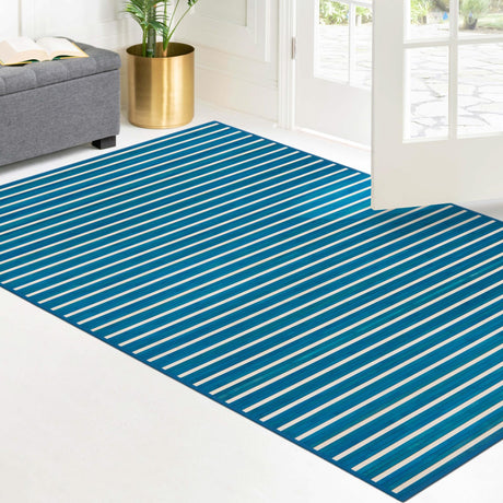 Blue White 6' x 9' Bamboo Rectangle Area Rug 100% Natural Bamboo Eco-Friendly Affordable & Durable Unique Carpet Mat Living Dining Room Bedroom Office Meditation Room for Sale at Rug Engine