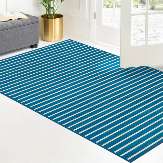 Blue White 7' 10 x 10' Bamboo Rectangle Area Rug 100% Natural Bamboo Eco-Friendly Affordable & Durable Unique Carpet Mat Living Dining Room Bedroom Office Meditation Room for Sale at Rug Engine