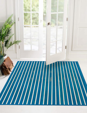 Blue White 5' 3 x 5' 3 Bamboo Square Area Rug 100% Natural Bamboo Eco-Friendly Affordable & Durable Unique Carpet Mat Living Dining Room Bedroom Office Meditation Room for Sale at Rug Engine