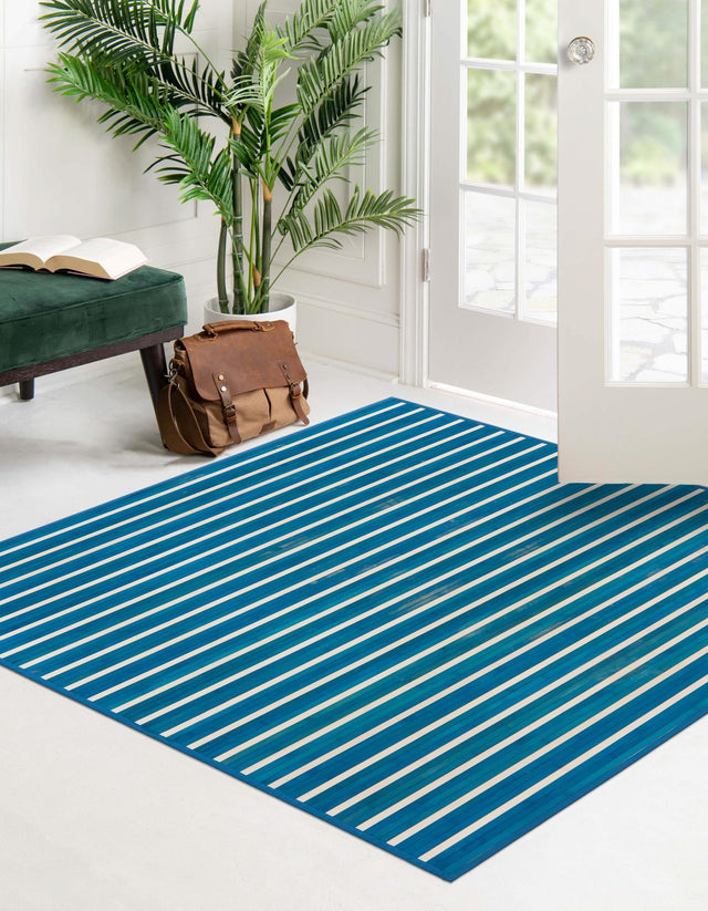 Blue White 5' 3 x 5' 3 Bamboo Square Area Rug 100% Natural Bamboo Eco-Friendly Affordable & Durable Unique Carpet Mat Living Dining Room Bedroom Office Meditation Room for Sale at Rug Engine