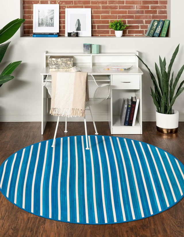 Blue White 3' 3 x 3' 3 Bamboo Round Area Rug 100% Natural Bamboo Eco-Friendly Affordable & Durable Unique Carpet Mat Living Dining Room Bedroom Office Meditation Room for Sale at Rug Engine