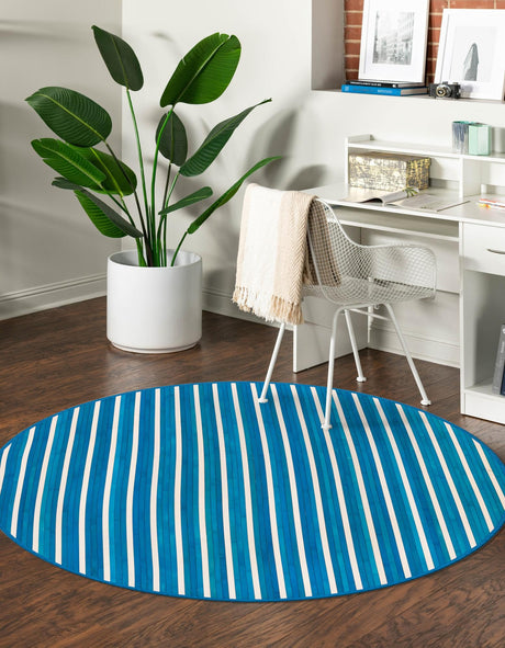Blue White 5' 3 x 5' 3 Bamboo Round Area Rug 100% Natural Bamboo Eco-Friendly Affordable & Durable Unique Carpet Mat Living Dining Room Bedroom Office Meditation Room for Sale at Rug Engine