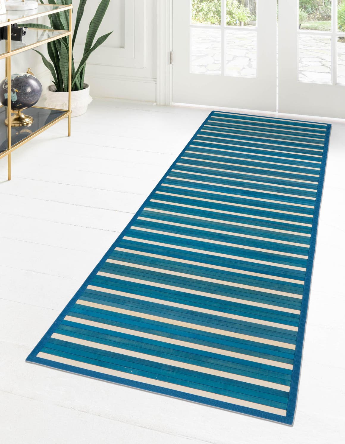 Blue White 2' x 6' Bamboo Runner Area Rug 100% Natural Bamboo Eco-Friendly Affordable & Durable Unique Carpet Mat Living Dining Room Bedroom Office Meditation Room for Sale at Rug Engine