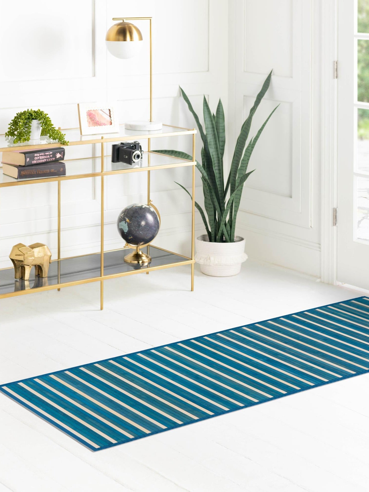 Blue White 2' x 8' Bamboo Runner Area Rug 100% Natural Bamboo Eco-Friendly Affordable & Durable Unique Carpet Mat Living Dining Room Bedroom Office Meditation Room for Sale at Rug Engine