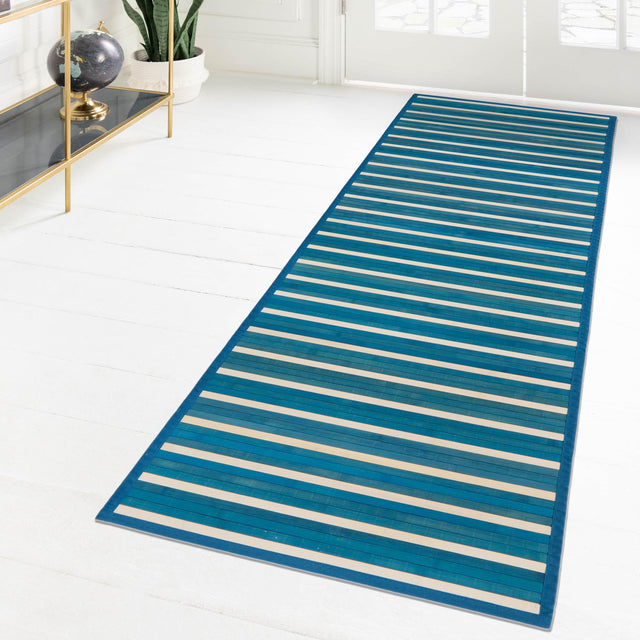 Blue White 2' x 6' Bamboo Runner Area Rug 100% Natural Bamboo Eco-Friendly Affordable & Durable Unique Carpet Mat Living Dining Room Bedroom Office Meditation Room for Sale at Rug Engine